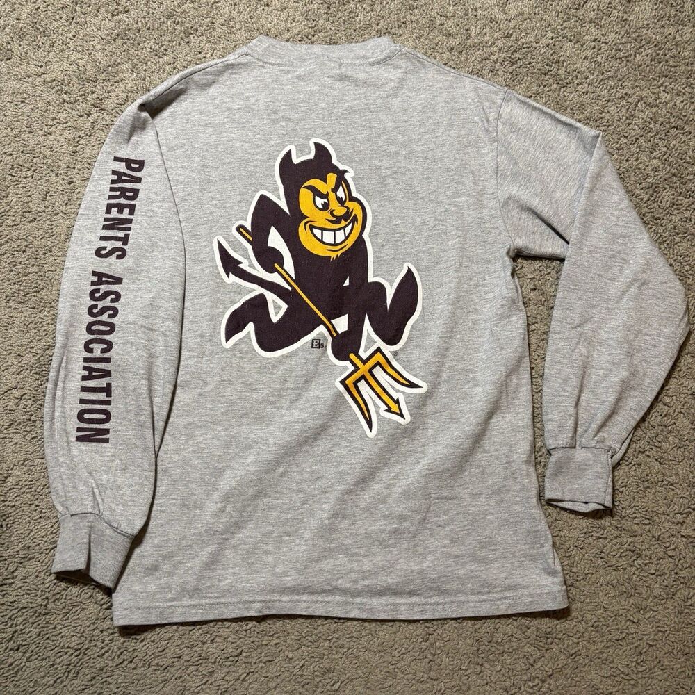 Vintage ASU Sun Devils Sparky Shirt Long Sleeve Hanes Beefy-T Gray Adult Small S